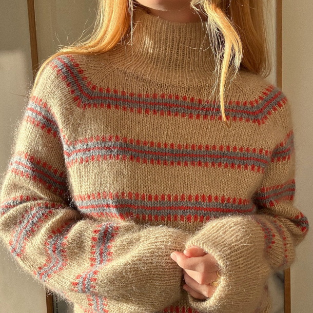 Garnpakke - My Favourite Things Knitwear, Norma Sweater Tema Brun/R&aring;hvid/Bl&aring; XS